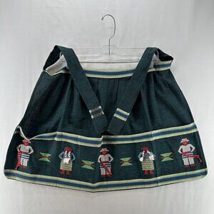 Hand Made Half Apron Native American Aztec Smock Tie Waist Pocket Kitchen Green